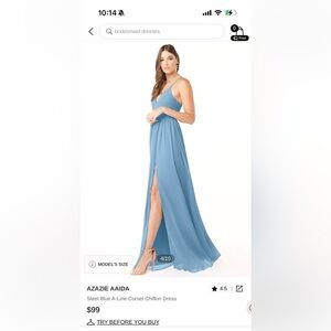 Azazie Steel Blue A-Line Chiffon Dress